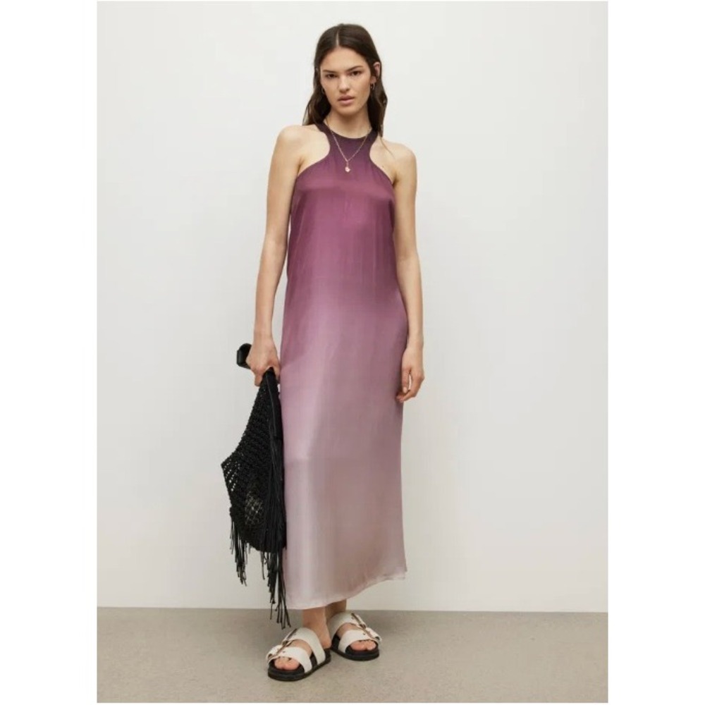 AllSaints Verna Kai Dress Size 0 Purple Ombre Halter Maxi Racerback WD285W